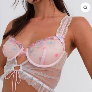 NWOT For Love & Lemons Gabriella Embroidered Bustier Pink XXS